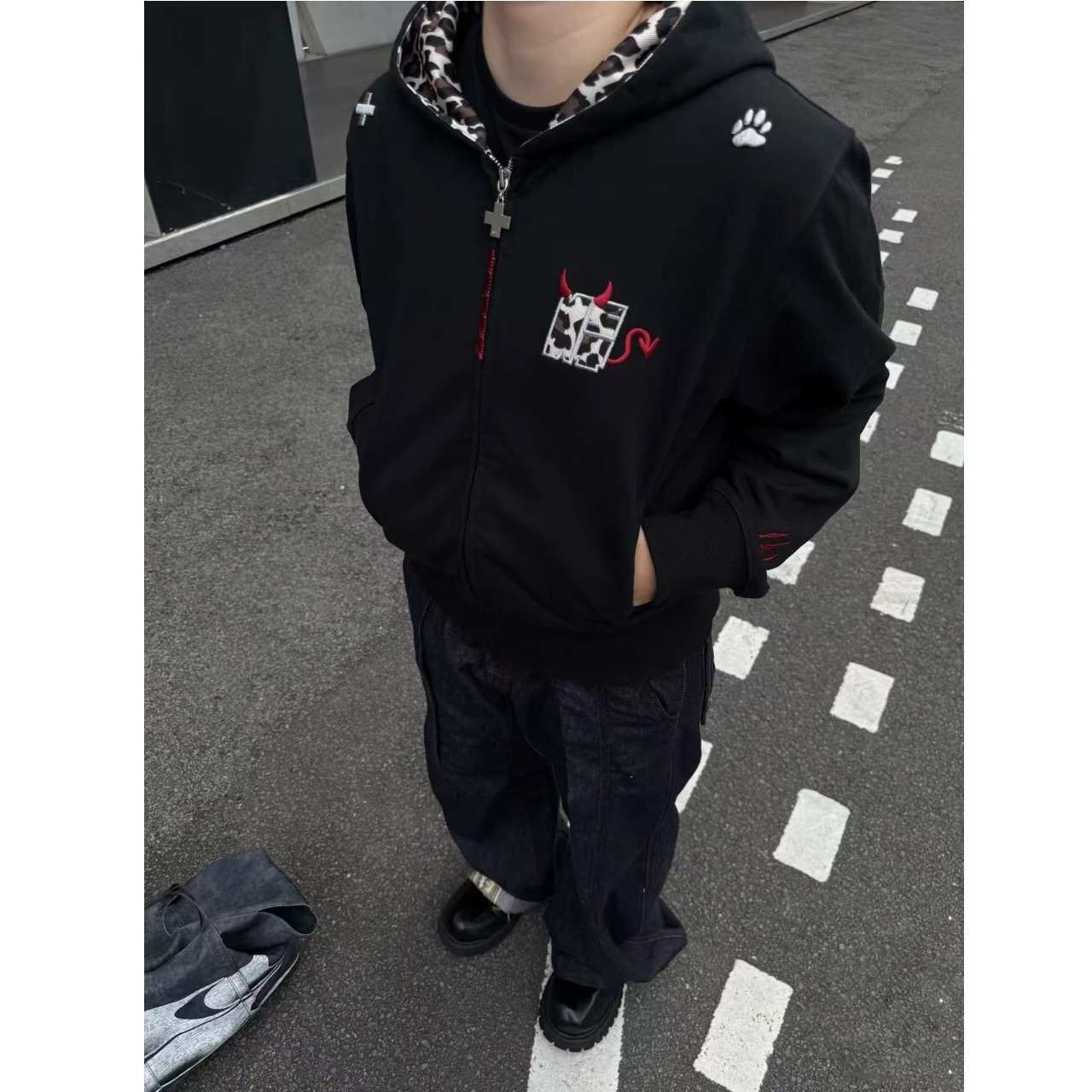网图 美式复古刺绣连帽卫衣秋冬外套 XJ372-常规-特P58 加绒特P65，女装卫衣/绒衫，星座1007（原301D）