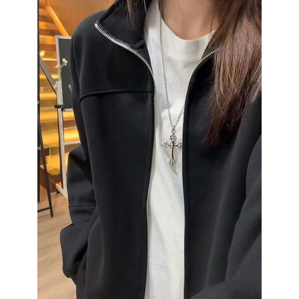 网图美式立领灰色开衫卫衣男宽松情侣款外套夹克yy82-特p50,男装夹克,星座1007（原301D）