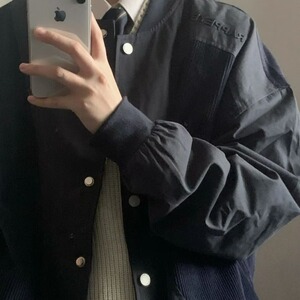 网图复古美式男潮牌撞色春秋款宽松休闲高级感外套JK1676-特P60图片