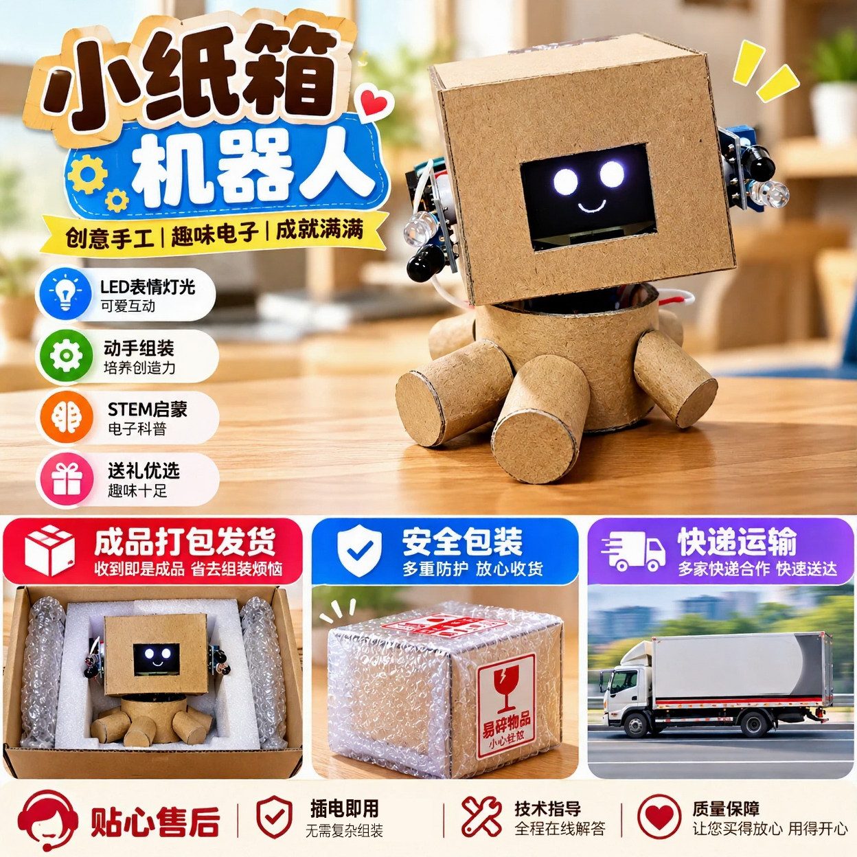 小纸箱盒DIY智能Ai机器人支持语音对话播放音频桌面陪伴机器人
