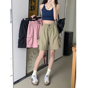 个性班服夏新款韩版新松紧腰抽绳宽松休闲短裤设计感百搭工装子女