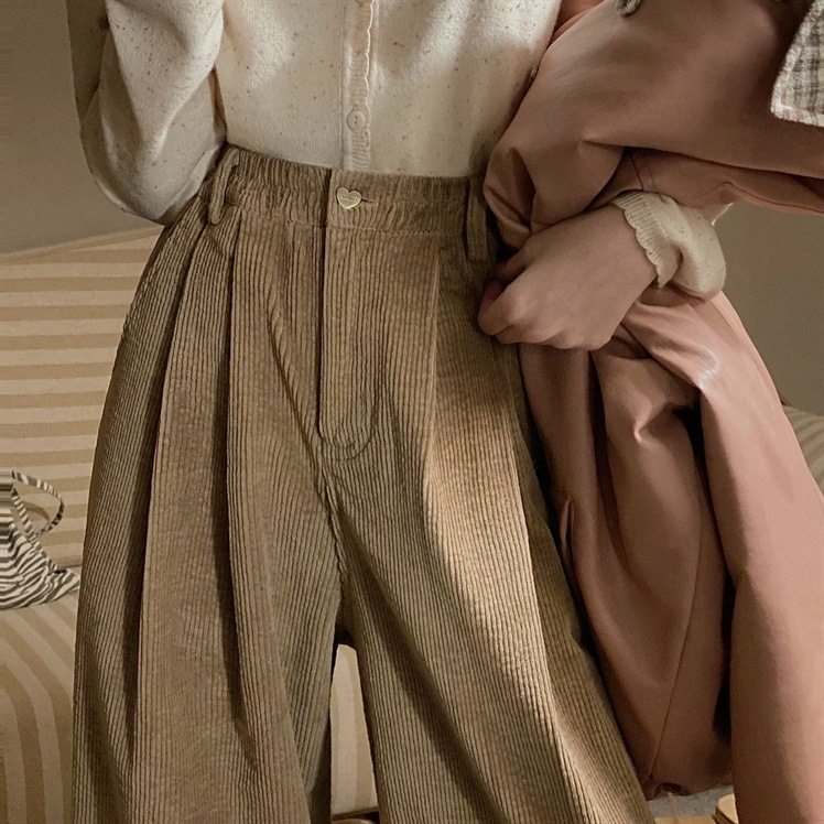 高腰阔腿灯芯绒裤子女2023秋冬新款宽松直筒休闲垂感学生休闲长裤,女装/女士精品,休闲裤,淘宝优惠券,粉丝福利购,淘宝优惠卷