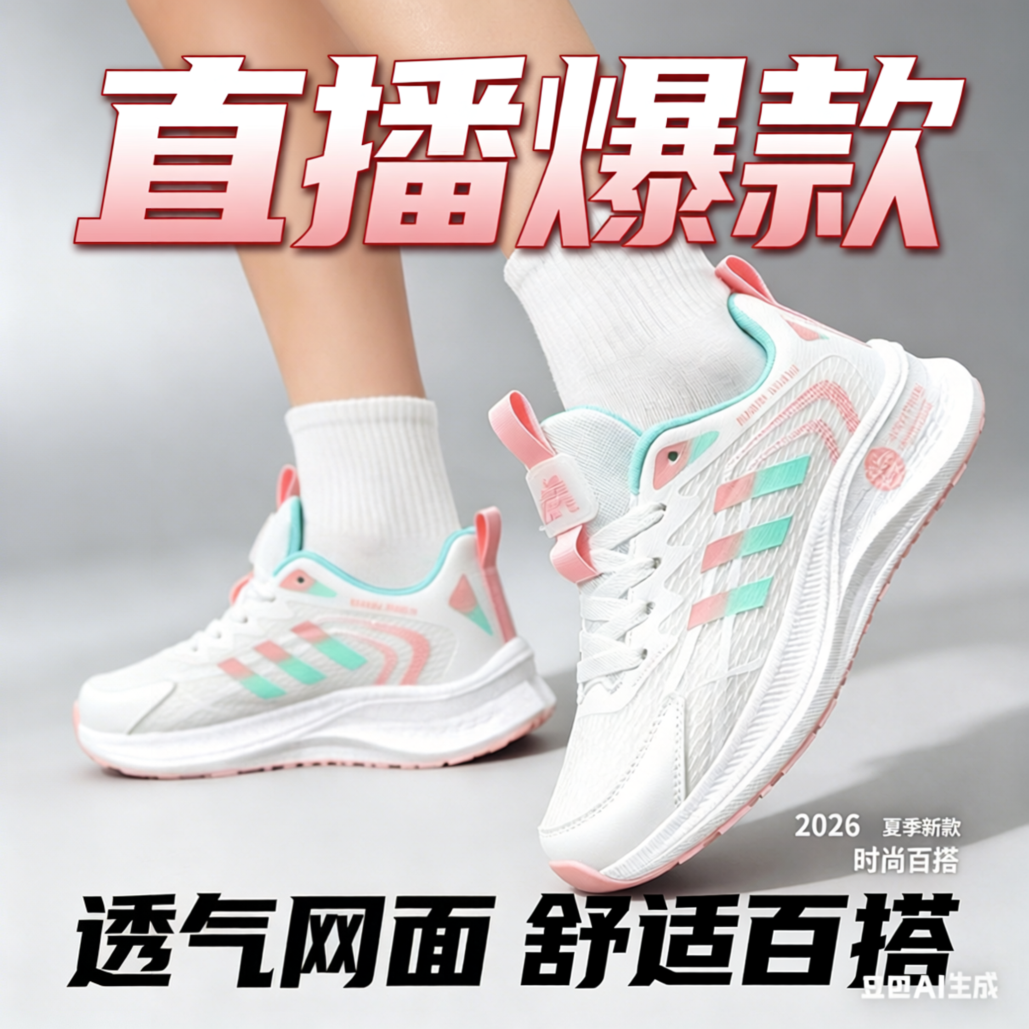 2026新款男女款夏季网面透气运动鞋软底轻便学生百搭休闲跑步鞋