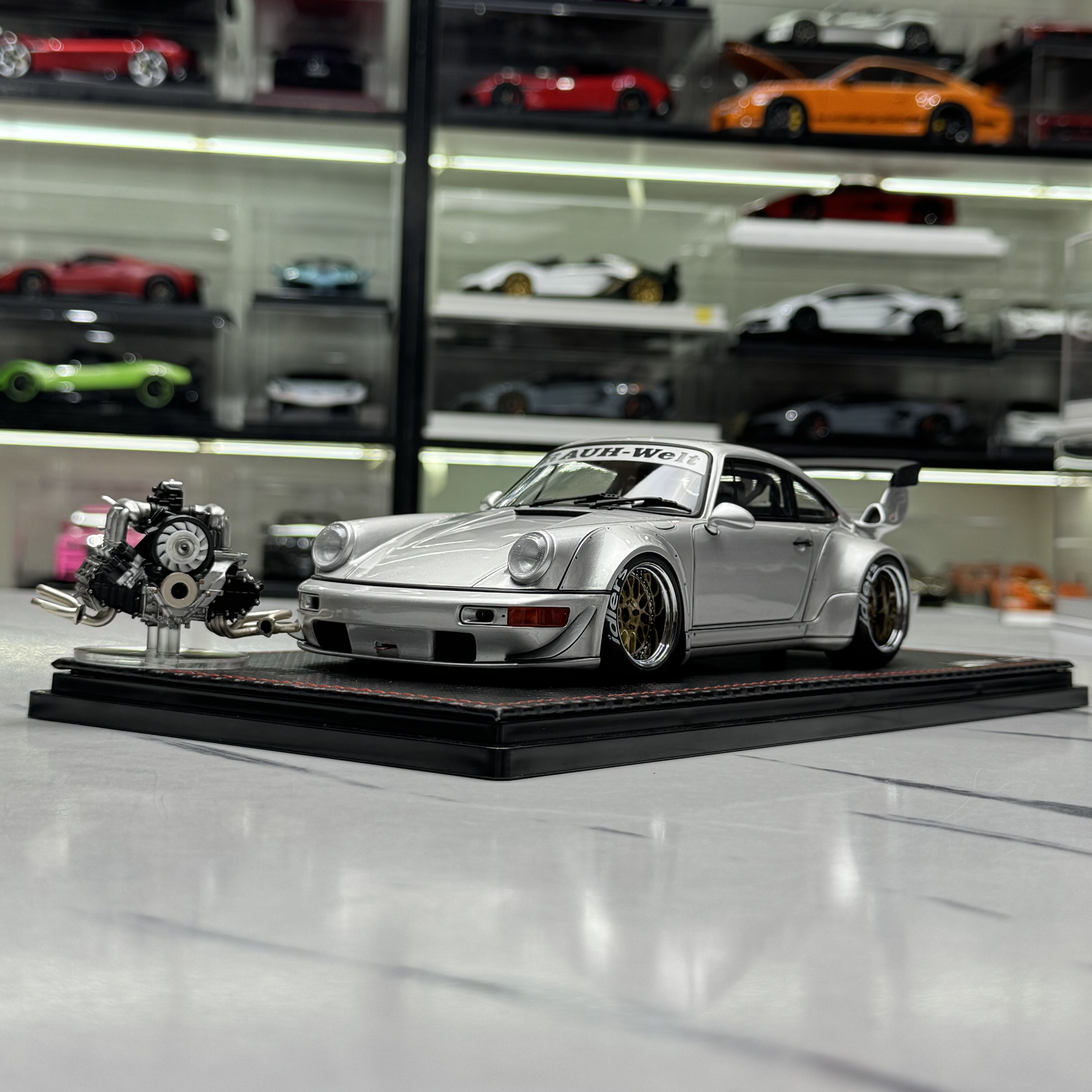 IG 1:18 保时捷 964 RWB 宽体改装版 仿真树脂汽车模型银色官限