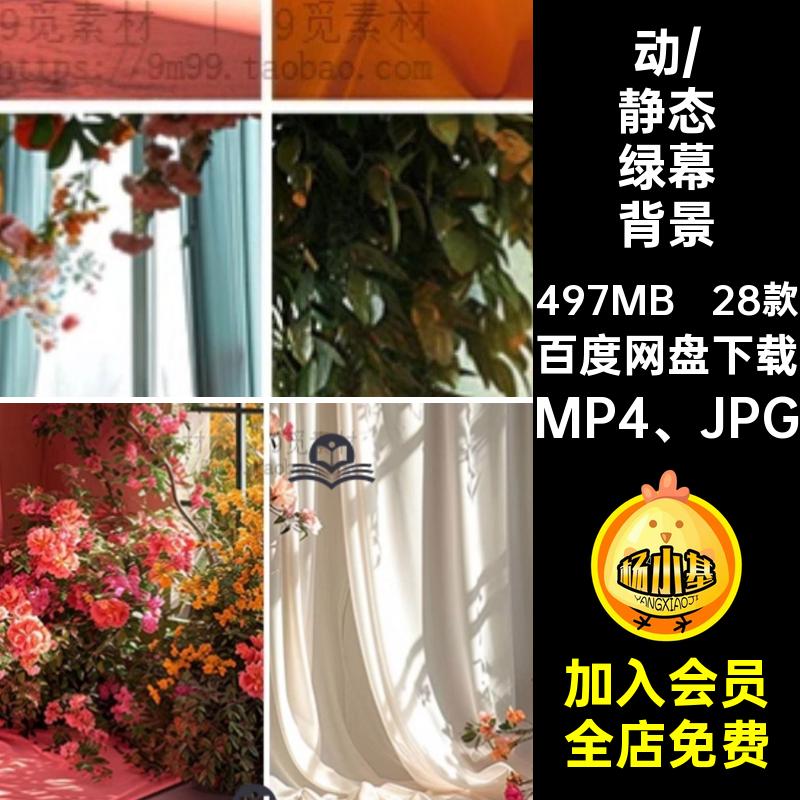 抖音直播动态视频背景时尚窗帘鲜花梦幻室内竖屏设计jpg绿幕素材