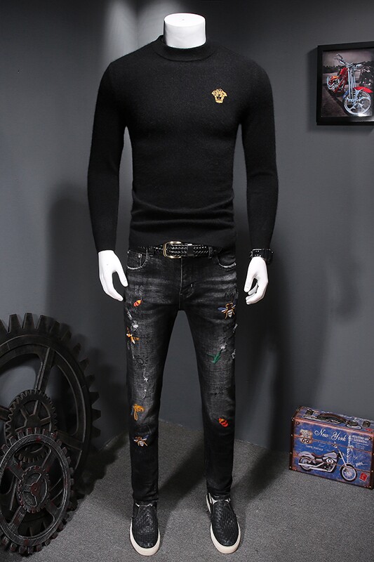 2540冬季新款加厚澳洲山羊绒保暖休闲美杜莎刺绣毛衣P220(M-4XL,男装针织衫/毛衣,钱塘2010-1