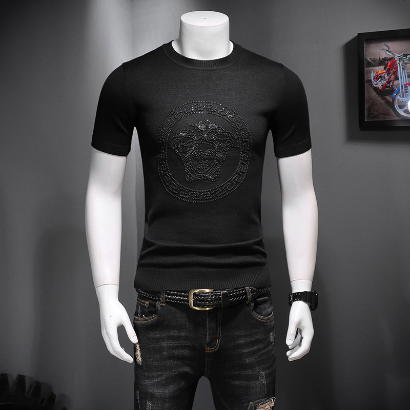 8603秋季新款潮男个性半袖针织衫修身薄款毛衣，男装针织衫/毛衣，钱塘2010-1