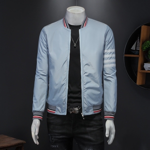 7299春季新款休闲百搭青年夹克衫（起）,春季蓝色棒球服穿搭图片