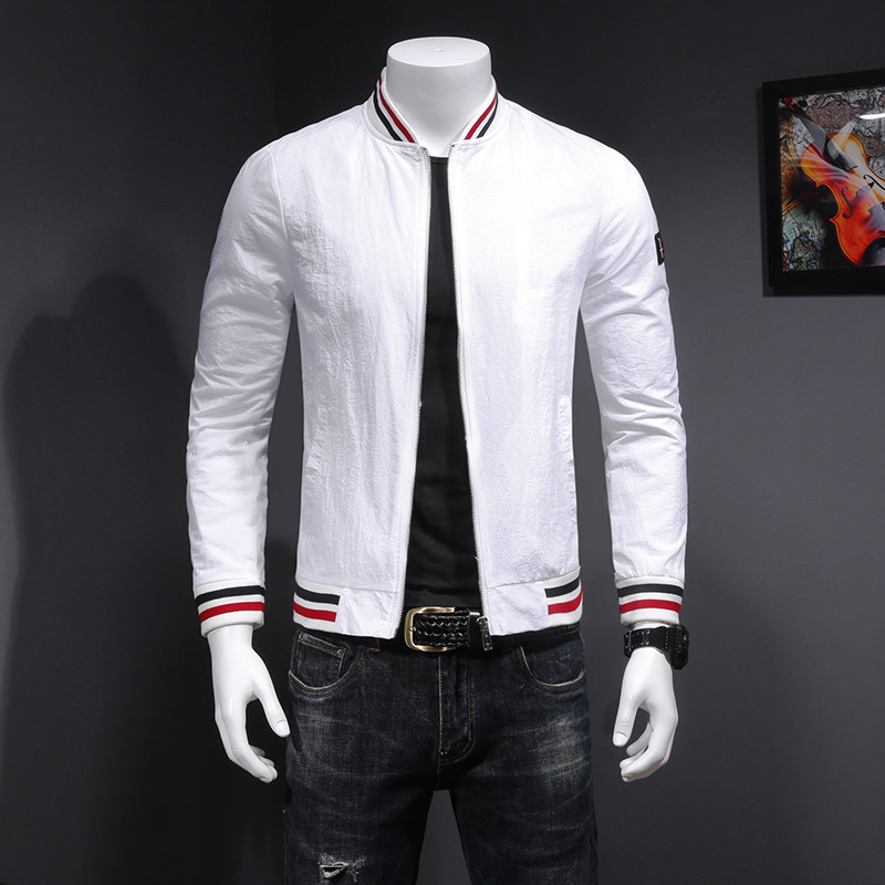 F6891 春秋2021新款男士条纹边修身立领夹克（M-6XL）图片