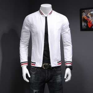 F6891 春秋2021新款男士条纹边修身立领夹克（M-6XL）图片