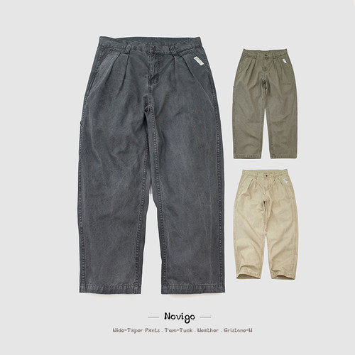 新款仓敷谷染 NOVIGO CHINO 罕见粗颗粒帆布 重磅厚肉 宽阔版长裤