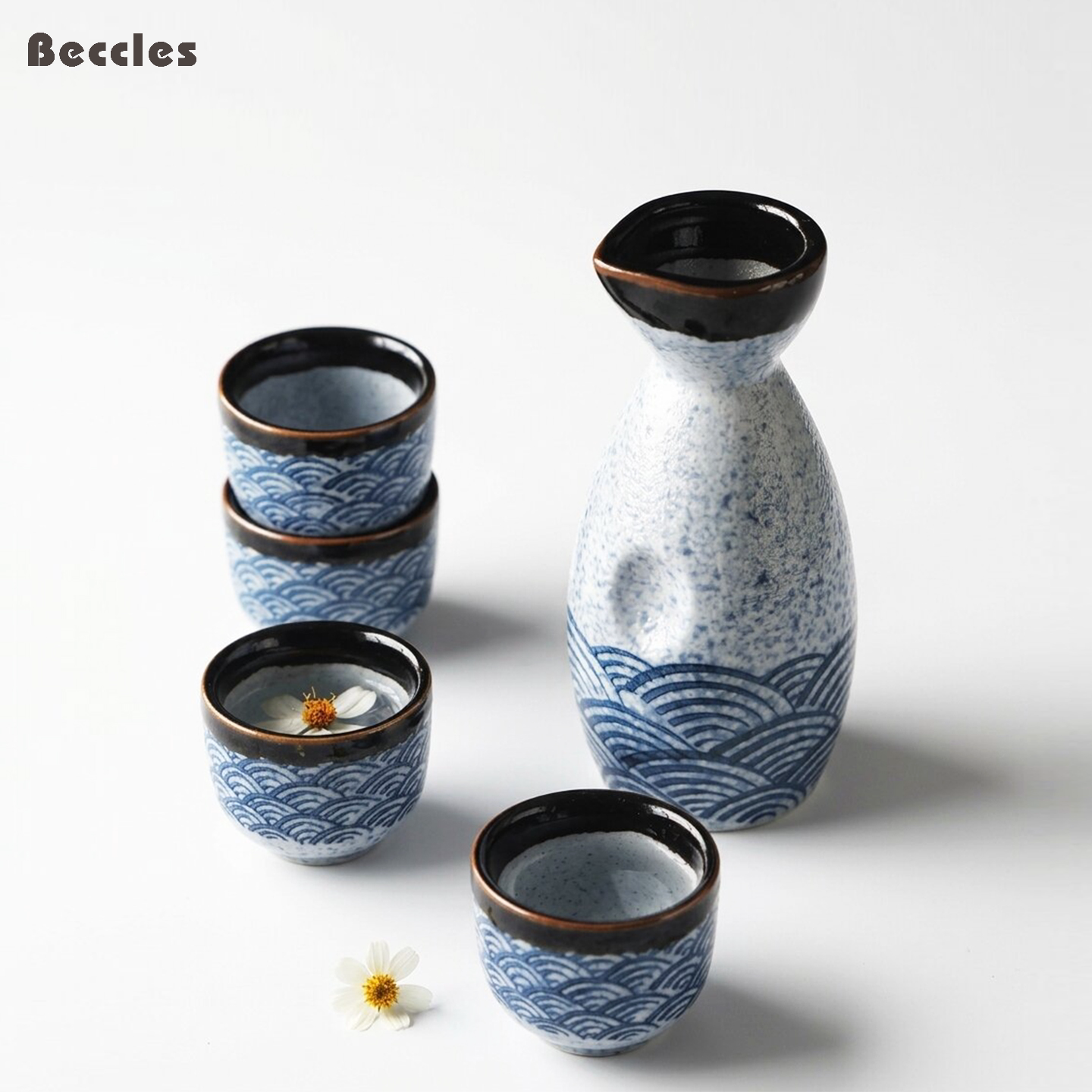 BECCLES 日式酒具一壶四杯套装餐厅清酒瓶酒杯家用复古陶瓷分酒器