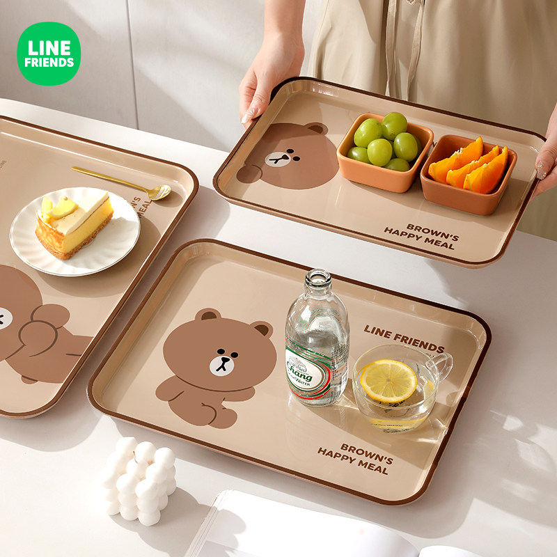 LINE FRIENDS布朗熊可爱卡通韩式塑料托盘长方形餐盘家用果盘子,餐饮具,餐用托盘,淘宝优惠券,粉丝福利购,淘宝优惠卷