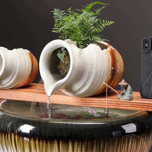 陶瓷罐流水摆件生态缸古法养鱼开口循环过滤配件庭院花园室内增氧