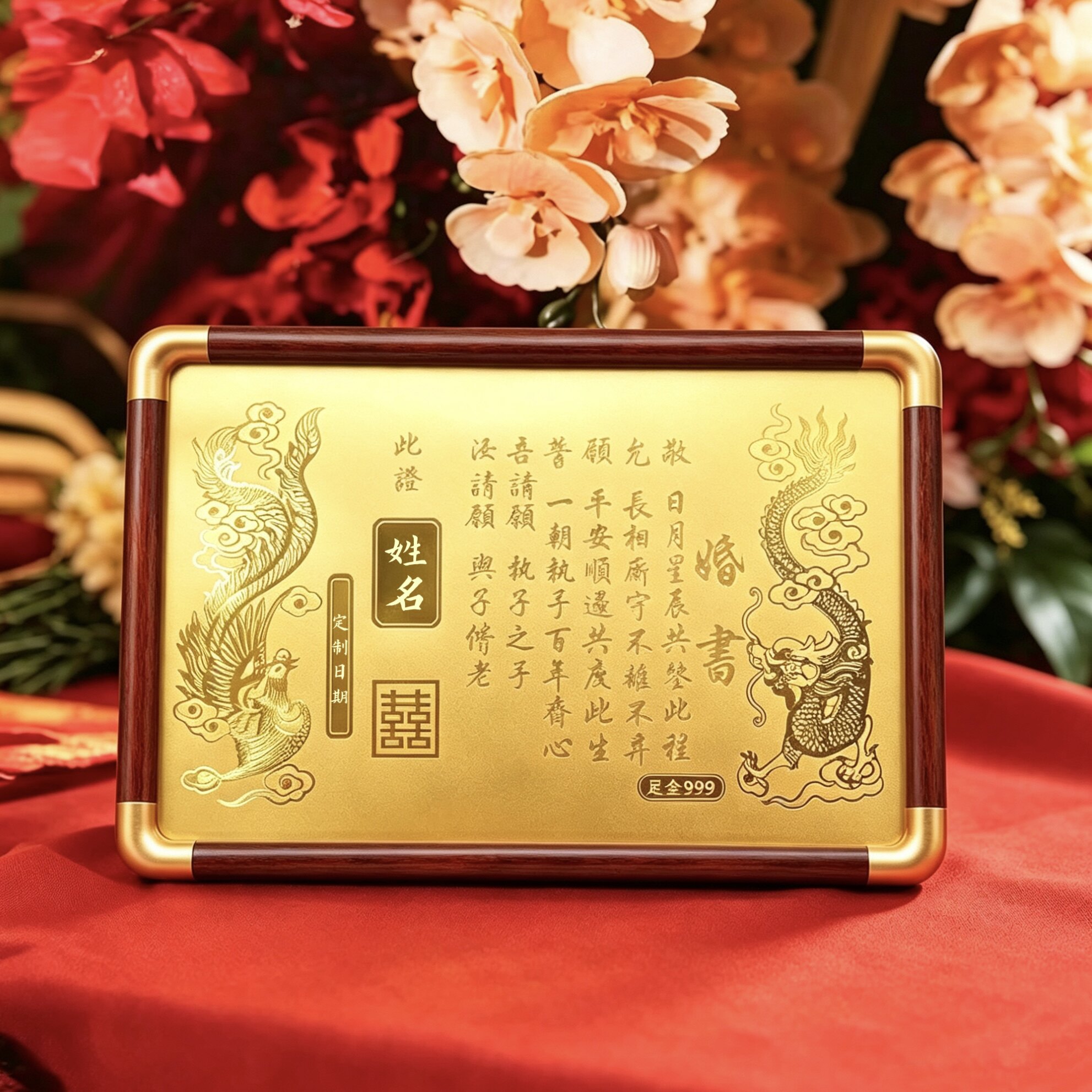 新中式定制金婚书摆件结婚礼物高端精致订婚聘书桌面装饰金书礼盒