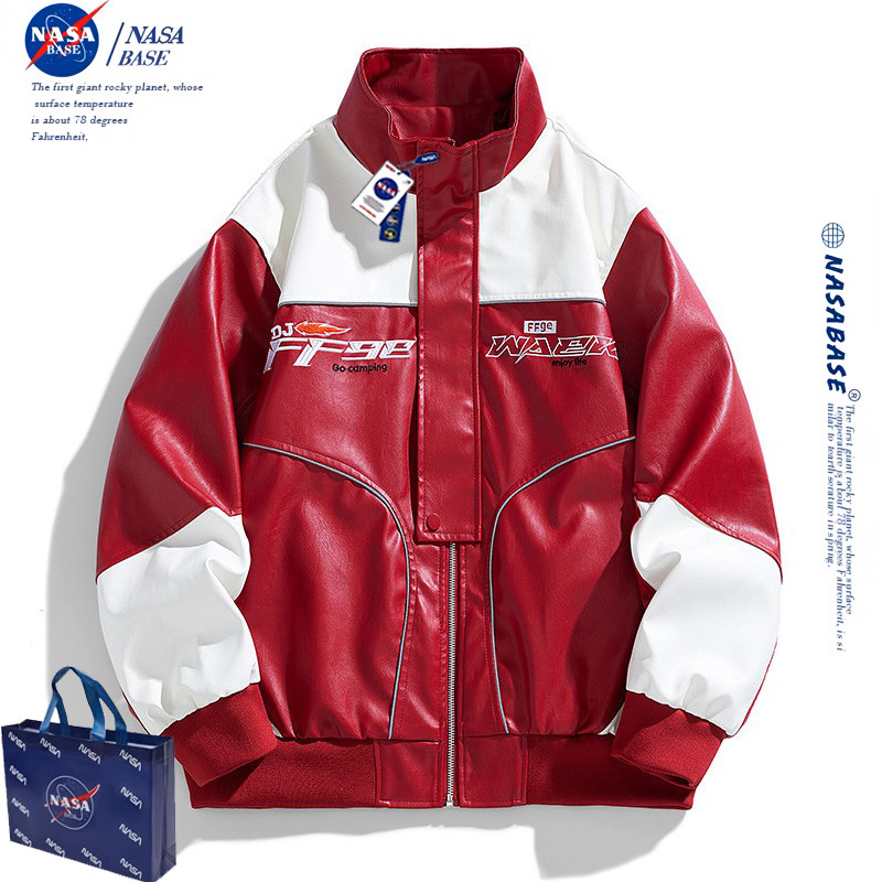 NASA联名2024秋季新款绣花皮衣时尚潮流百搭棒球服夹克机车服外套