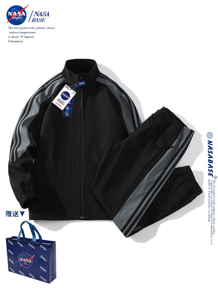 NASA CO-BRANDED TRACKSUIT MENS JACKET AUTUMN AND WINTER FLEECE CASUAL LONG-SLEEVED JACKET MENS LEGGINGS SET
