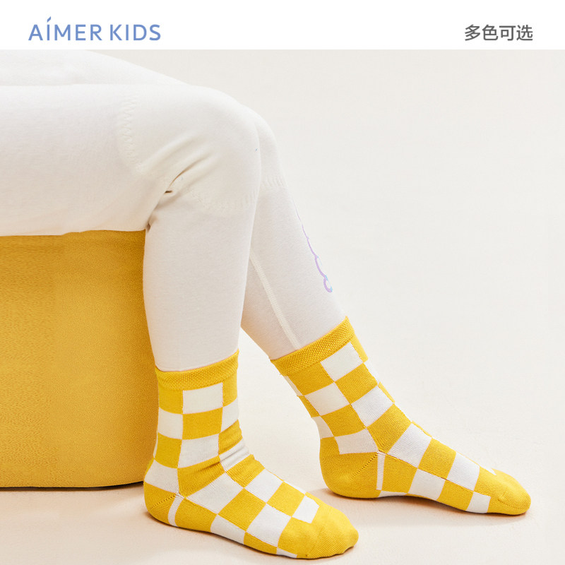 爱慕儿童袜子棉袜中筒袜男孩女孩秋季精梳棉袜3双装子A类秋新品