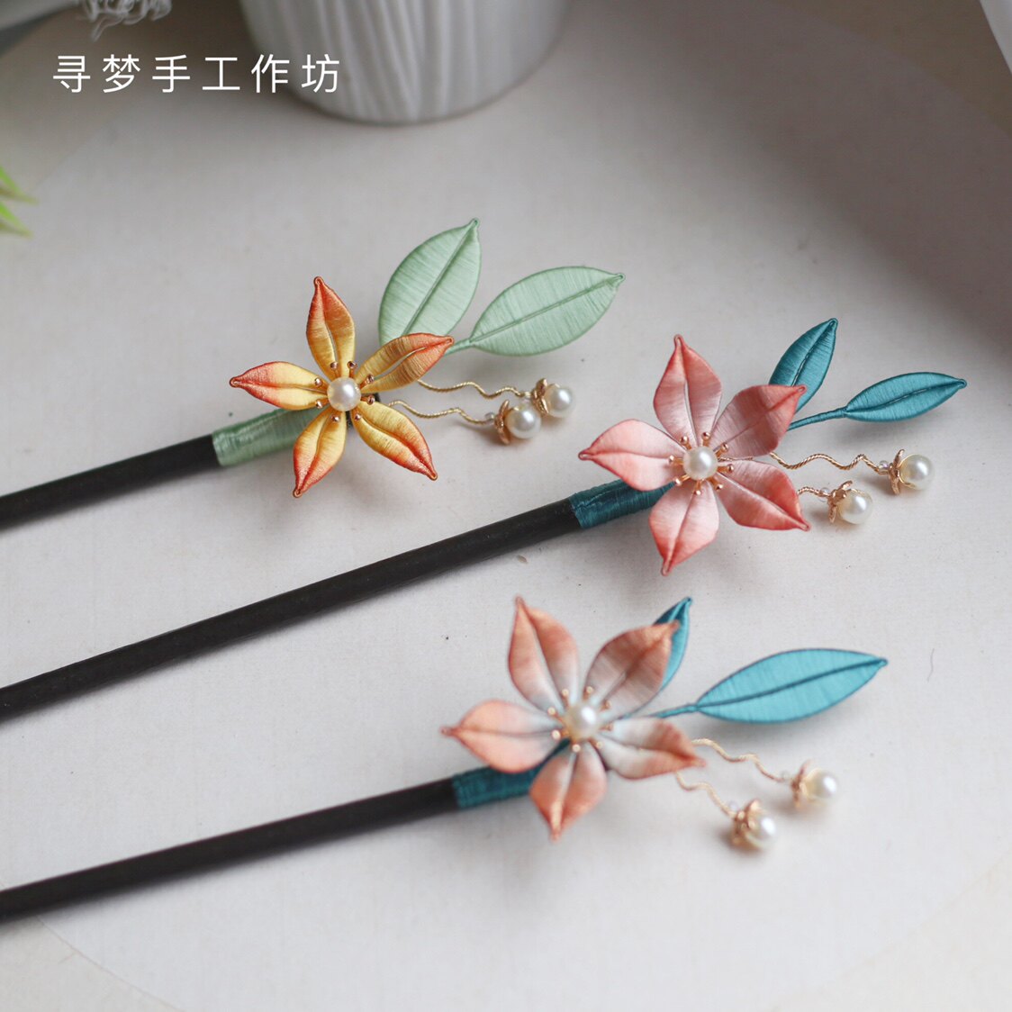 寻梦手工原创桃花木簪diy材料包古风汉服旗袍缠花头饰新手自制