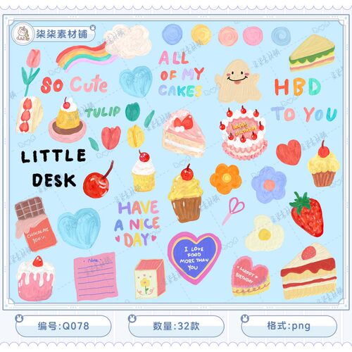 可爱手绘生日蛋糕庆贺元素贴纸饭圈美工设计手幅贴纸免抠素材Q078