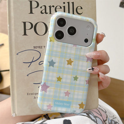 【八囍家】 韩系ins格纹星星iPhone17promax手机壳新款小众苹果16高级感15小清新14个性防摔不撞壳保护套女潮