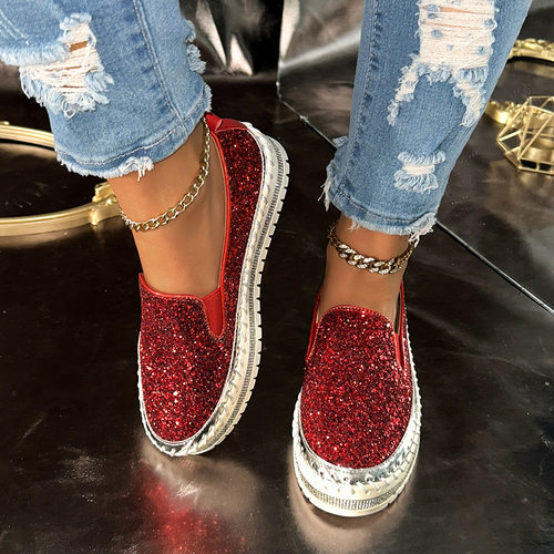 Large sequined casual women's shoes with thick sole亮片女鞋