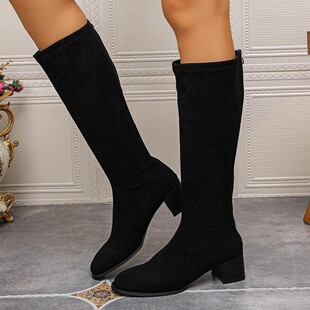 boots suede 粗跟瘦瘦靴显瘦 plus size长筒靴女大码 Women