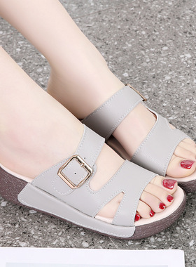 Women soft soled thick soled sandals跨境坡跟凉拖鞋女松糕厚底