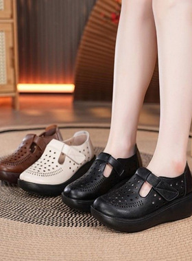 Women thick soled hollow soft soled leather shoes女镂空皮鞋