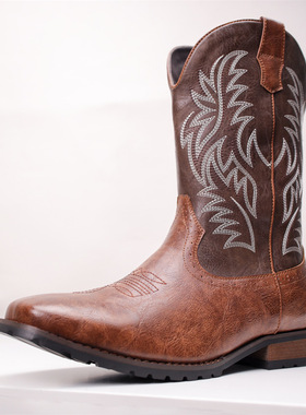 Large retro embroidery thread men western cowboy boots骑士靴
