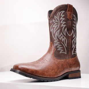 Large retro embroidery thread men western cowboy boots骑士靴