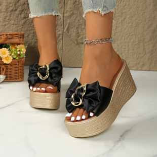 Women bow slippers女厚底拖鞋 fashion soled size plus thick