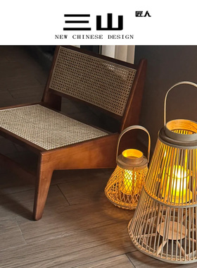 竹编灯笼民宿别墅原木奶油风装饰藤编草编手工编织风灯落地灯罩