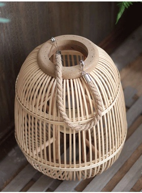 新中式竹编灯笼落地灯咖啡厅酒店装饰藤编手工编织风灯灯罩灯壳