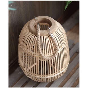 新中式竹编灯笼落地灯咖啡厅酒店装饰藤编手工编织风灯灯罩灯壳