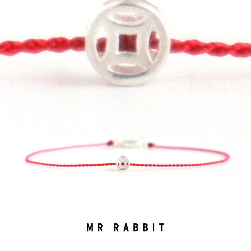 手工编织S925银新年红绳本命年招财铜钱手链简约红色百搭手饰手链