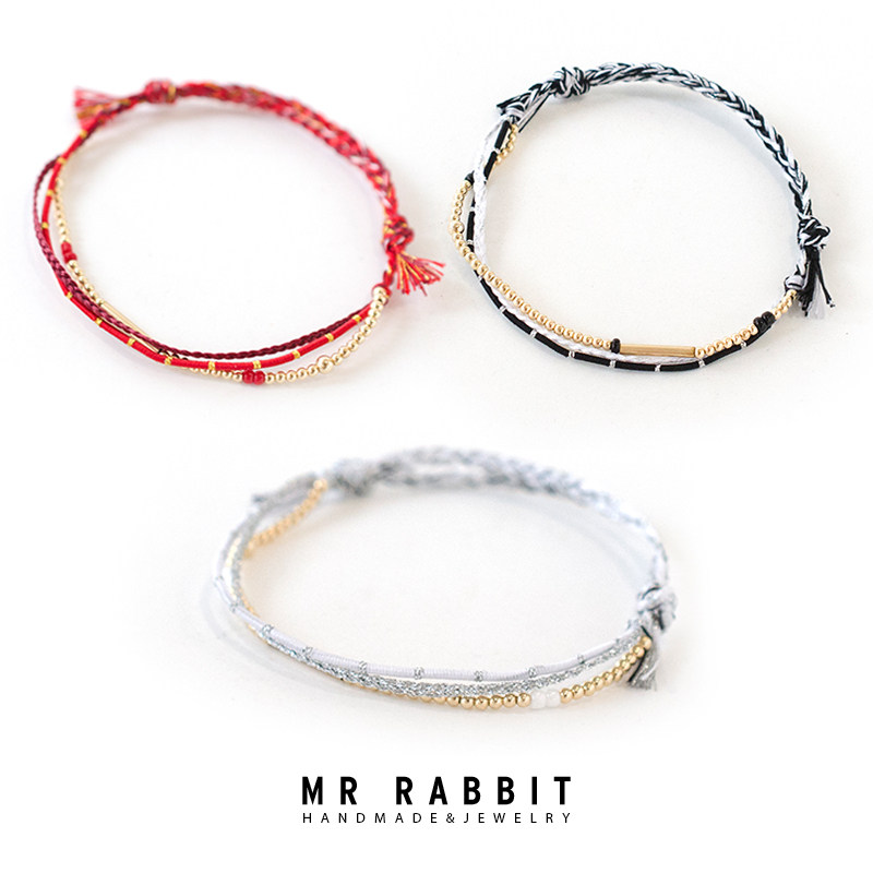 兔子先生纯手工定制14K包金串珠许愿手绳情侣朋友幸运多层细手链