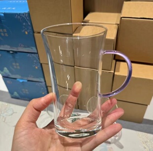 高硼硅玻璃水杯带把手绿茶杯喇叭口喝水杯耐热玻璃带把细腰家用
