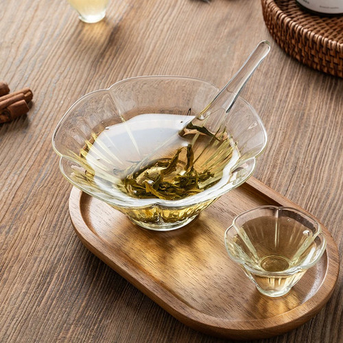 新品花瓣玻璃碗水果碗沙拉碗甜品碗耐高温茶碗茶器玻璃茶具400ml