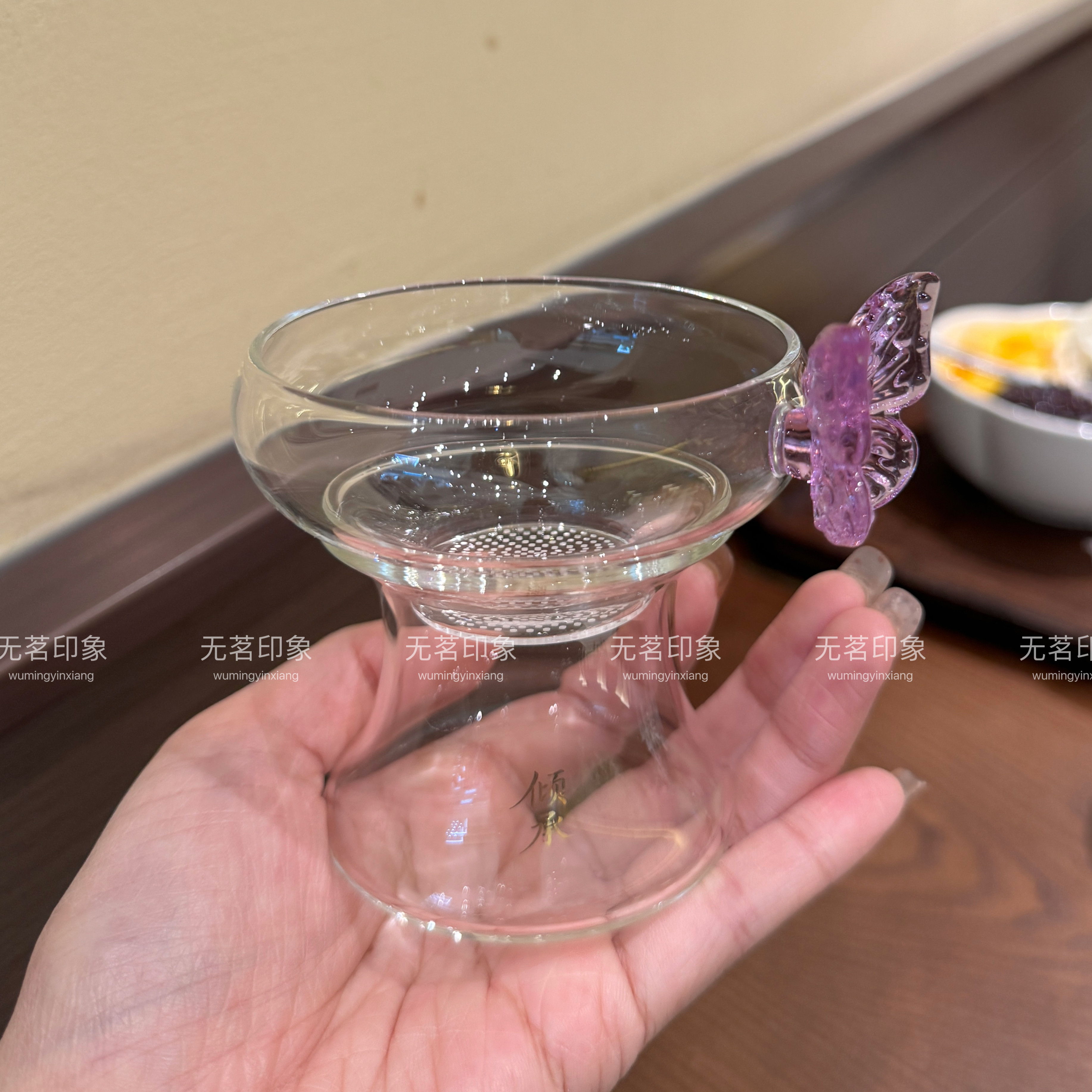 创意蝴蝶激光打孔全玻璃一体茶漏高档玻璃滤网茶滤底座茶隔滤茶器