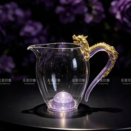 倾承暮山紫银龙金龙茶海高硼硅耐热玻璃龙公道杯手工盘龙功夫茶具