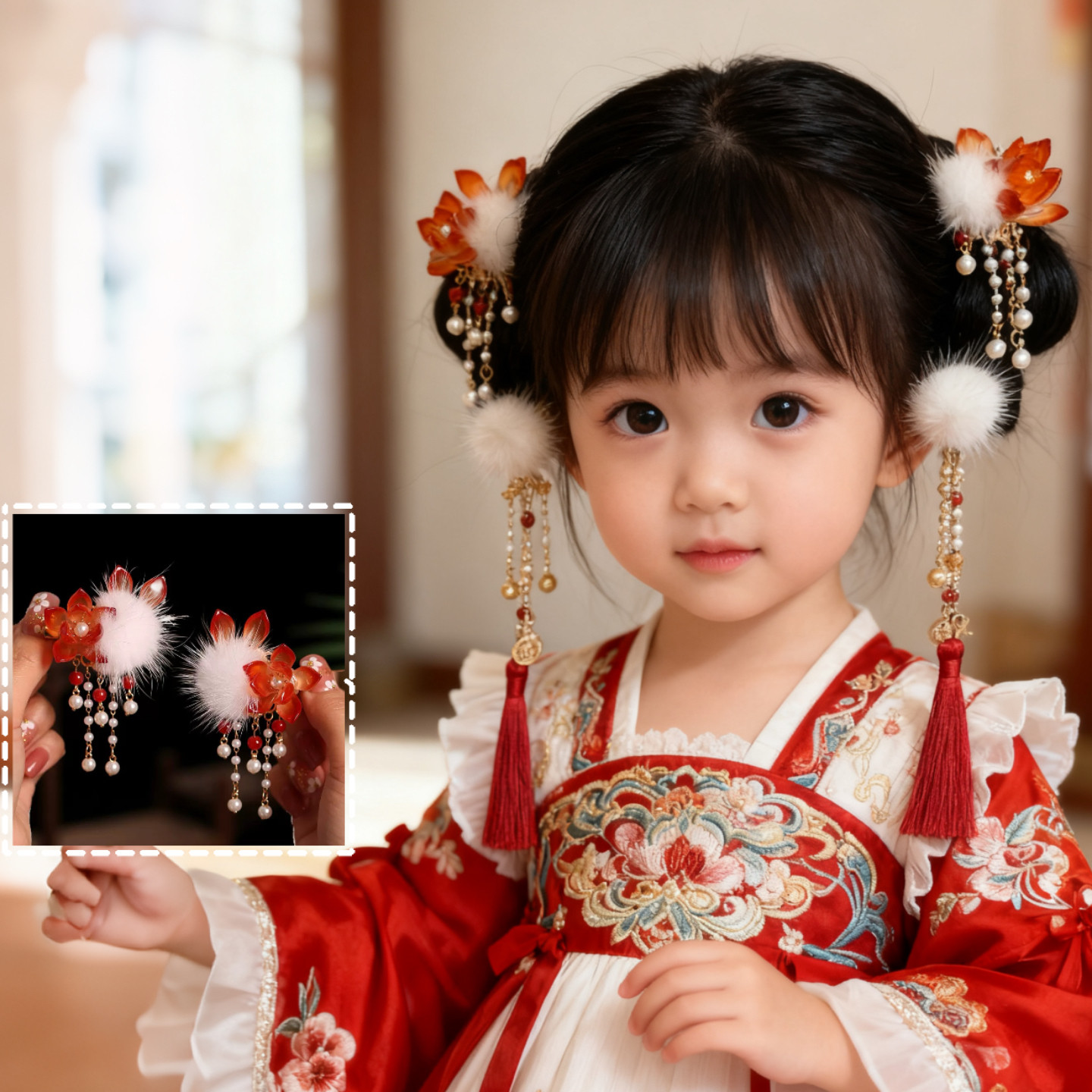 古风发饰毛绒兔子发夹毛球可爱儿童汉服头饰新年红色夹子过年对夹,童装/婴儿装/亲子装,发饰,淘宝优惠券,粉丝福利购,淘宝优惠卷