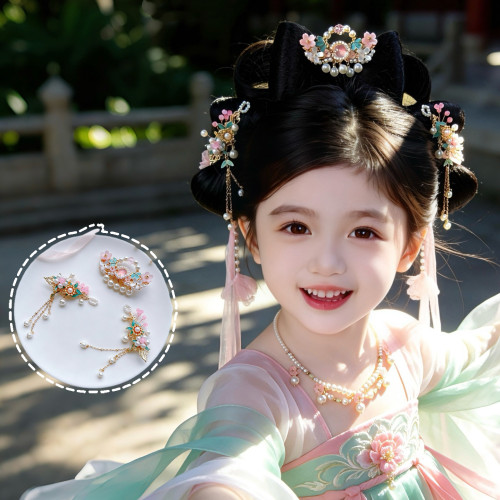 儿童汉服发饰套装女童古风发夹宝宝古装顶簪头饰小女孩明制发簪