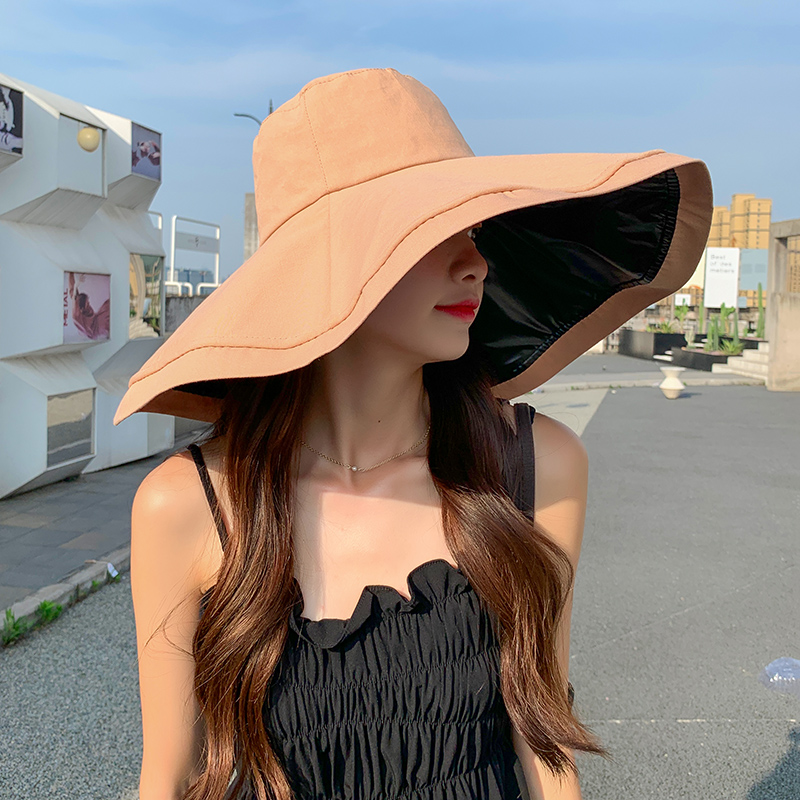 大帽檐遮陽帽女防曬黑膠防紫外線韓版時尚沙灘可折疊太陽帽女遮臉