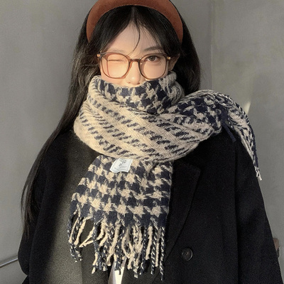 秋冬季经典千鸟格纹路女防寒保暖