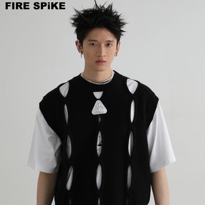 黑曜石流行套头无袖镂空马甲背心