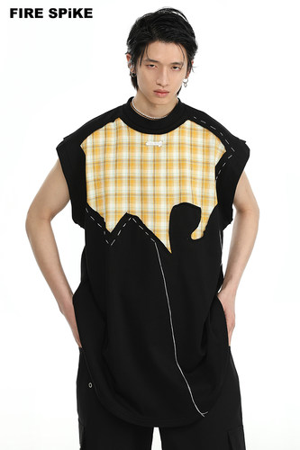 FIRESPIKE火钉24原创镂空毛边拼接双层无袖背心