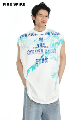 原创烫钻字母无袖T恤FIRESPIKE