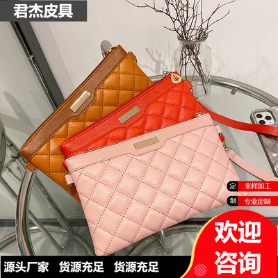 女士手拿包2022ladiesbags外贸女包包时尚菱格绣花斜挎包