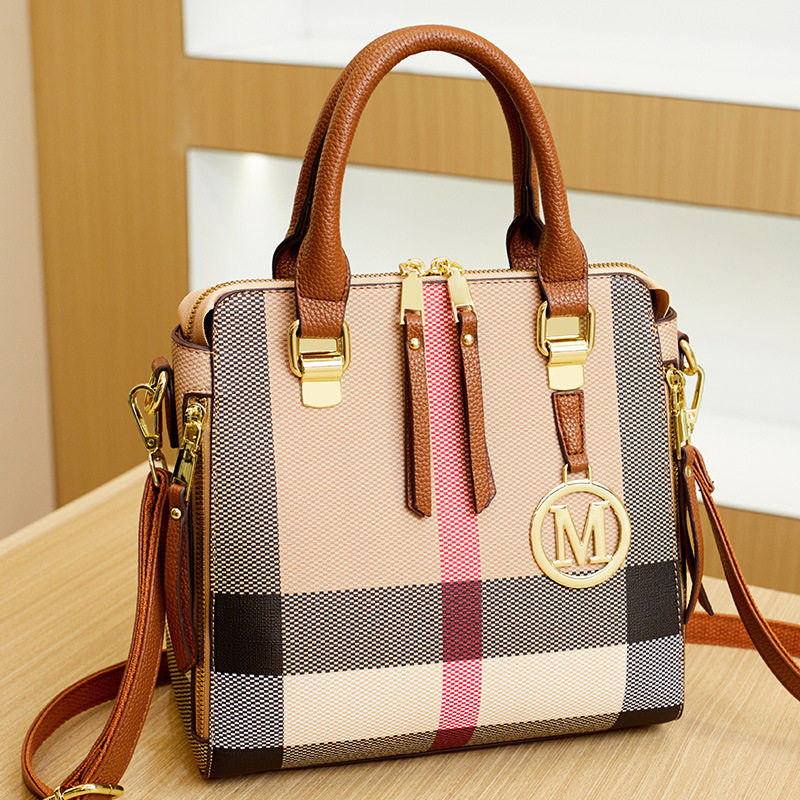 包包2024新款格纹质感帆布跨境气质真皮女包斜挎手提女包水桶包潮,箱包皮具/热销女包/男包,手拿包,淘宝优惠券,粉丝福利购,淘宝优惠卷